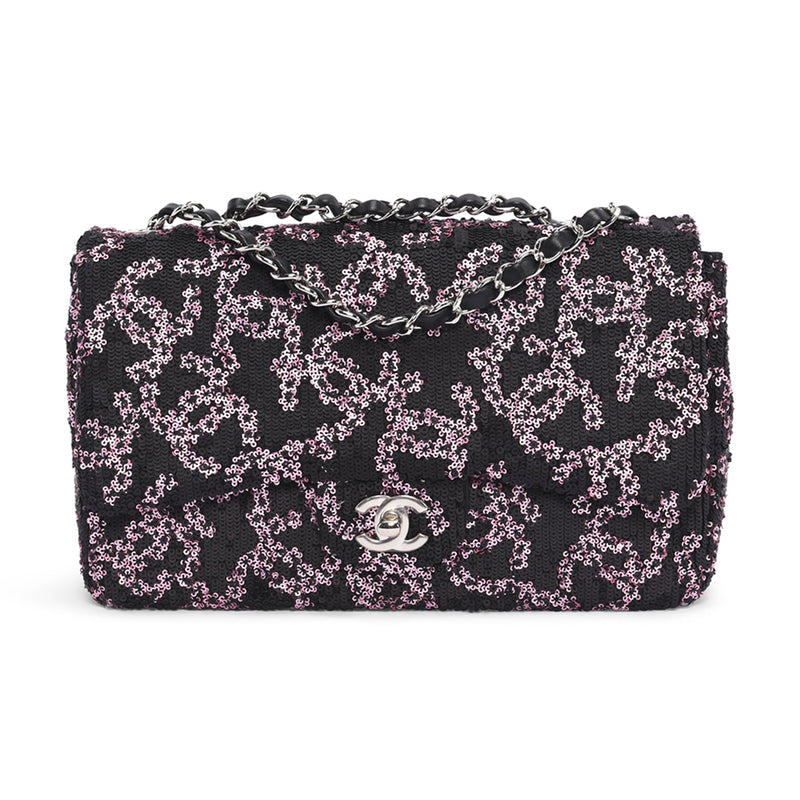 Chanel Black & Pink CC Sequins Medium Flap Bag - Blue Spinach