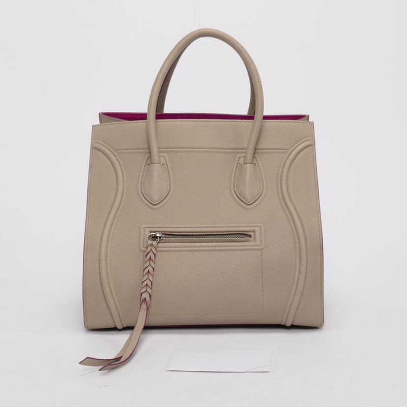 Celine Taupe & Fuschia Calfskin Medium Phantom Luggage Tote - Blue Spinach