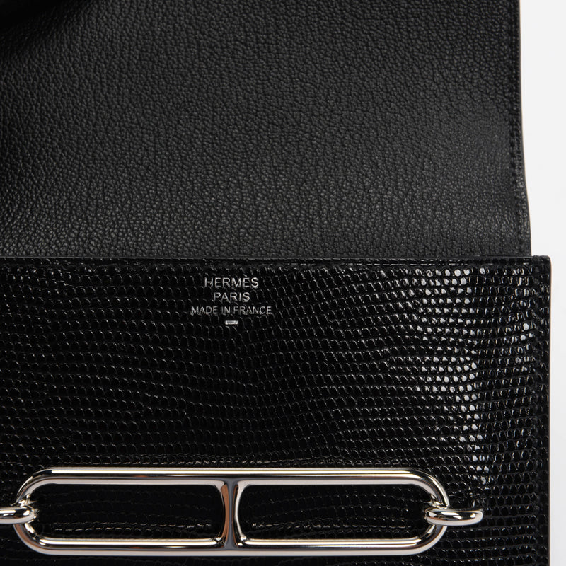 Hermes Noir Shiny Lizard Roulis Slim Wallet - Blue Spinach