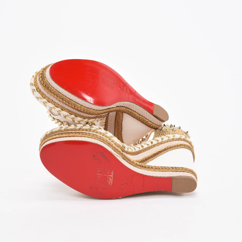 Christian Louboutin White & Gold Studded Madmonica Wedges 37 - Blue Spinach