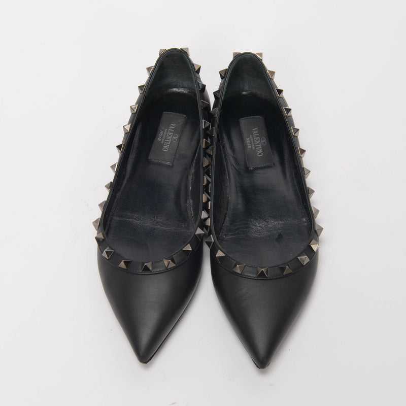 Valentino Noir Leather Rockstud Ballerina Flats 36 - Blue Spinach