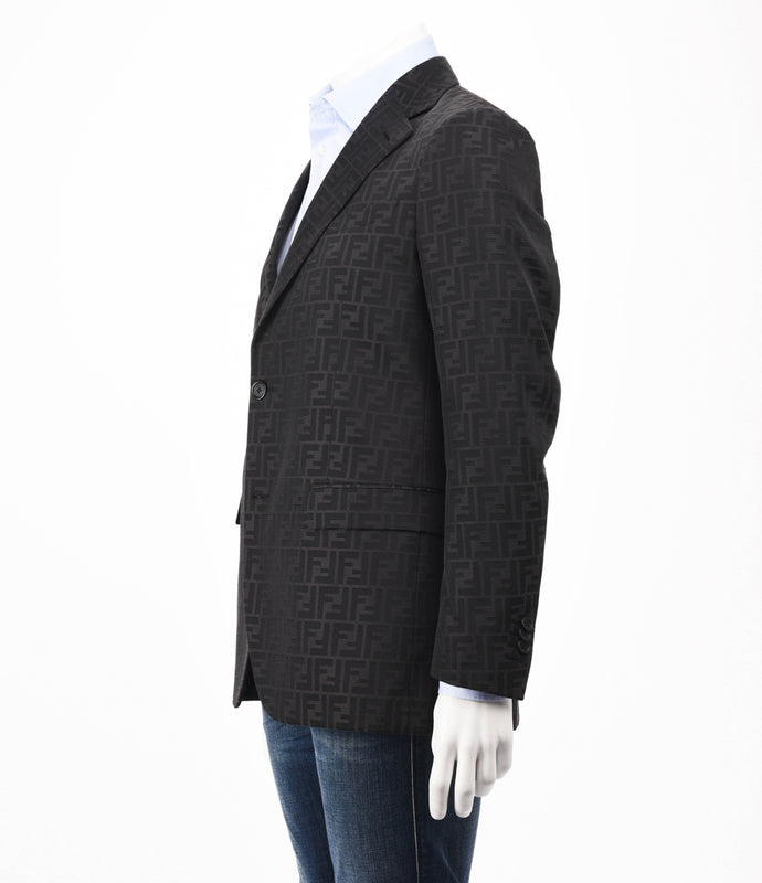 Fendi Charcoal FF Jacquard Blazer IT 50 - Blue Spinach