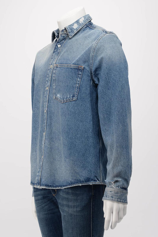 Balenciaga Denim Rose Embroidered Shirt 42 - Blue Spinach