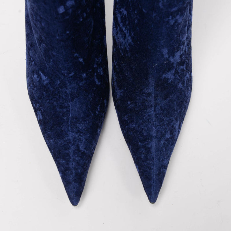 Balenciaga Blue Crushed Velvet Knife Boots 40 - Blue Spinach