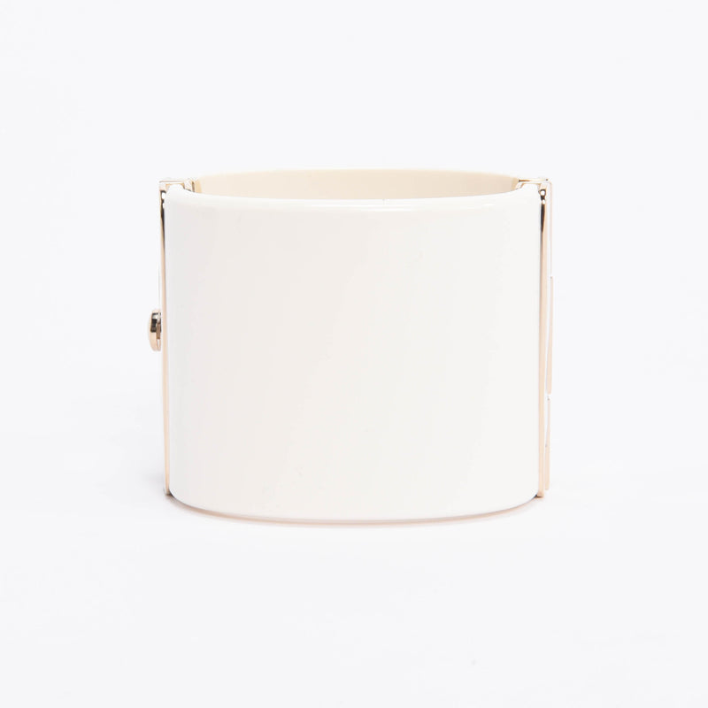 Chanel Cream & Gold Resin CC Cuff - Blue Spinach