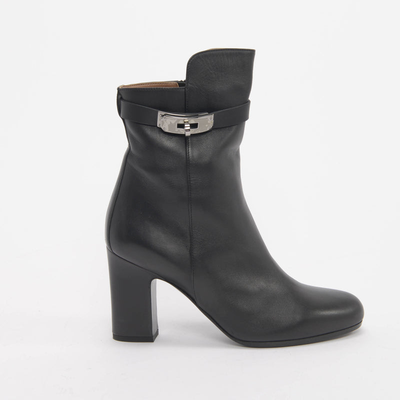 Hermes Black Calfskin Joueuse Boots 37.5 - Blue Spinach