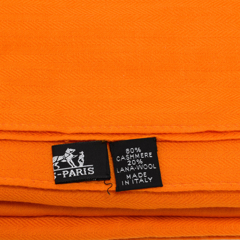 Hermes Orange Cashmere Herringbone H Shawl - Blue Spinach