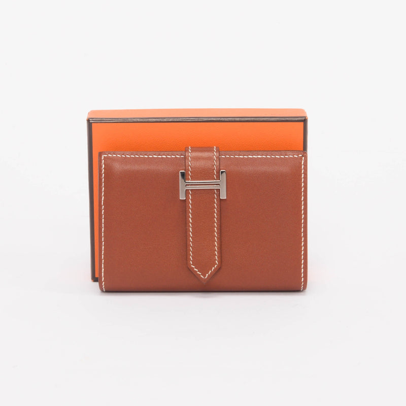 Hermes Fauve Tadelakt Mini Bearn Wallet - Blue Spinach