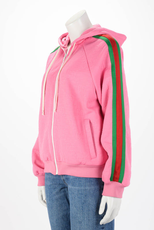 Gucci Pink Jersey GG Jacquard Zip Jacket M - Blue Spinach