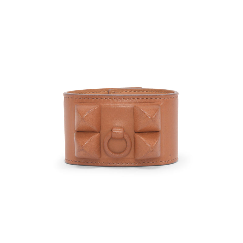 Hermes Cognac Leather Collier de Chien Shadow Bracelet - Blue Spinach