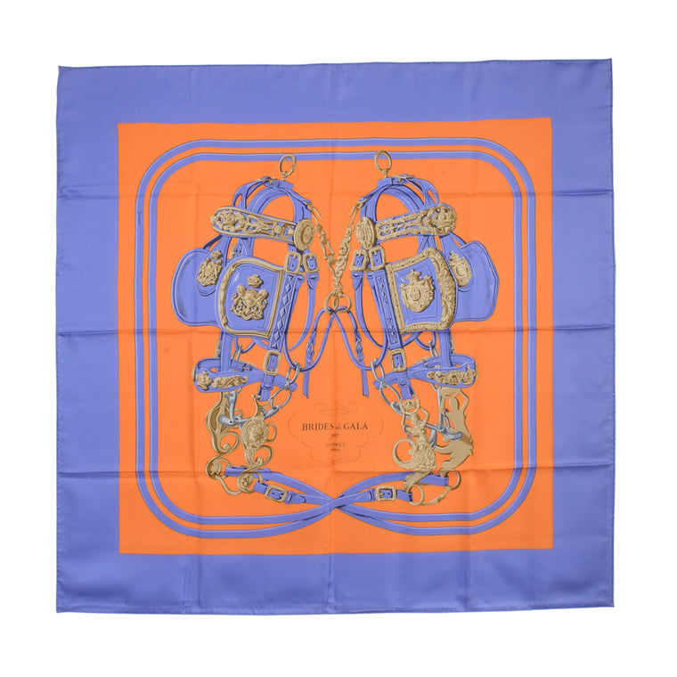 Hermes Lavender & Orange Silk Brides de Gala Scarf