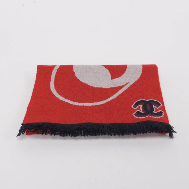 Chanel Red Cashmere "Gabrielle Coco" Fringed Scarf - Blue Spinach