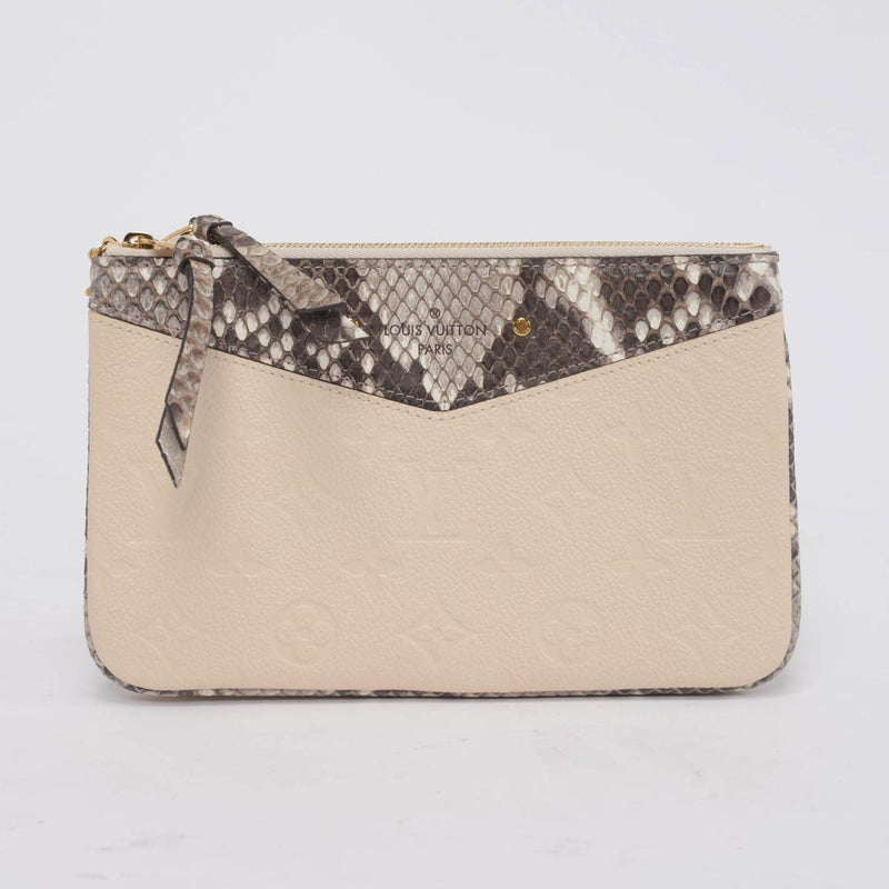 Louis Vuitton Cream Empreinte & Python Double Zip Pochette - Blue Spinach