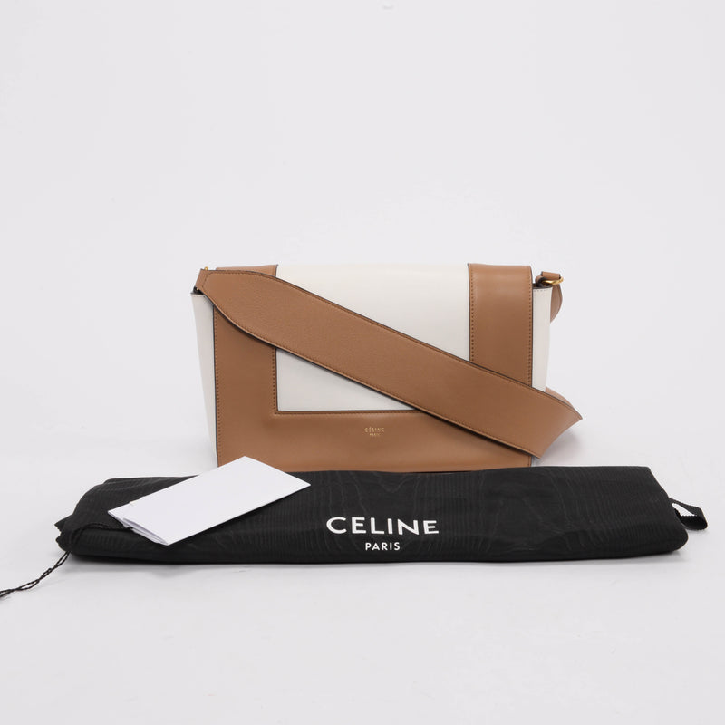 Celine Camel Brown & White Calfskin Medium Frame Bag - Blue Spinach