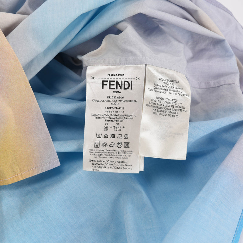 Fendi Aqua Cotton Sunrise Print Shirt 39 - Blue Spinach