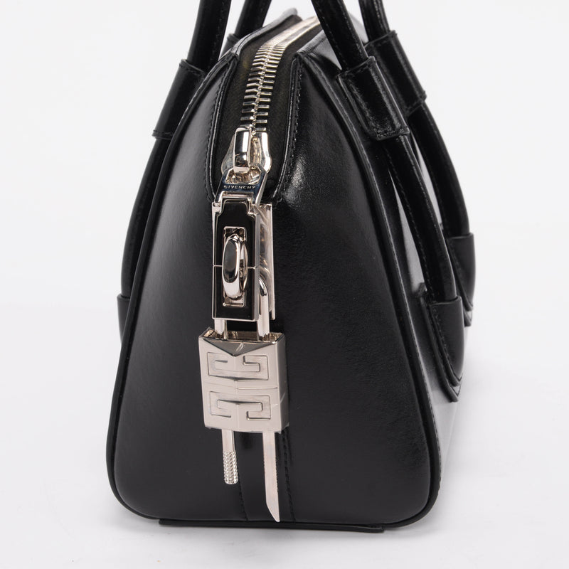 Givenchy Black Shiny Lord Mini Antigona Lock Bag - Blue Spinach