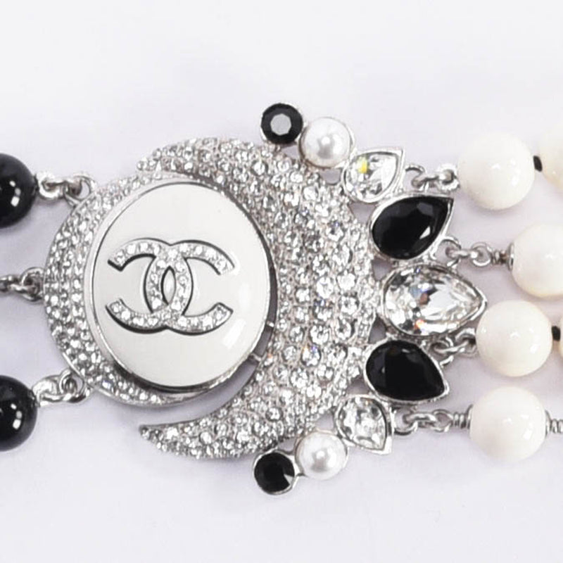 Chanel Black & White Crystal & Beads CC Bracelet - Blue Spinach