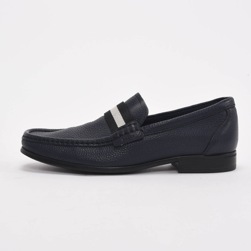 Bally Navy Grained Calfskin Tesly Loafers 8 - Blue Spinach