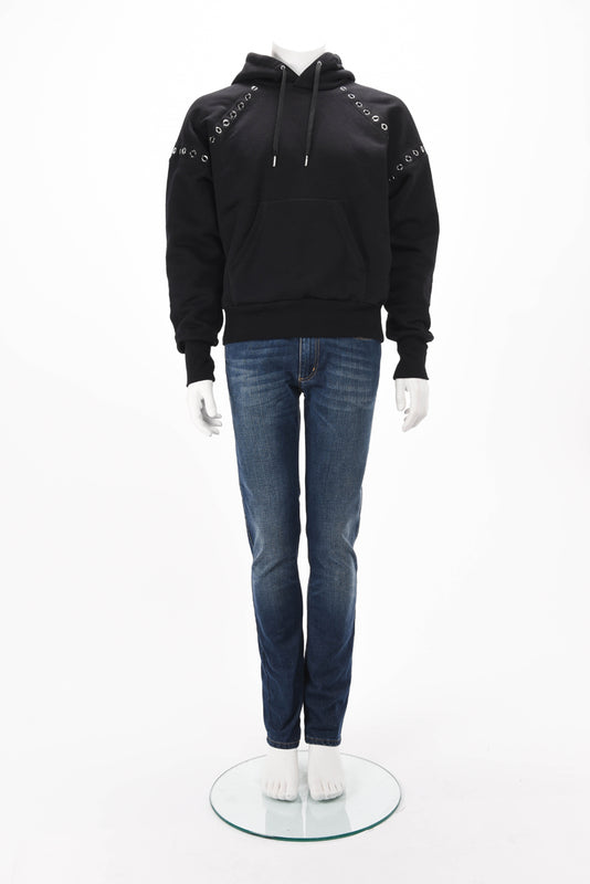 Alexander McQueen Black Cotton Eyelet Hooded Sweater M - Blue Spinach