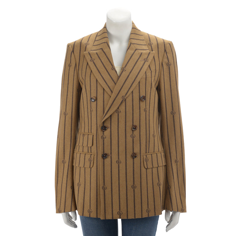 Gucci Brown Pinstriped GG Double Breasted Blazer IT 46 - Blue Spinach