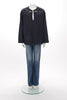 Celine Navy Wool Melton V-Neck Chain Pullover FR 38 - Blue Spinach