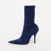 Balenciaga Blue Crushed Velvet Knife Boots 40 - Blue Spinach