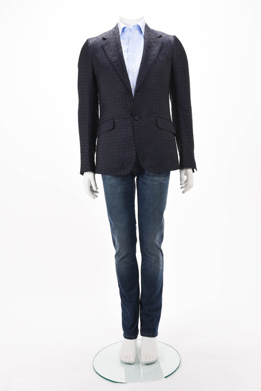 Gucci Navy Horsebit Monogram S.B Blazer IT 48 - Blue Spinach