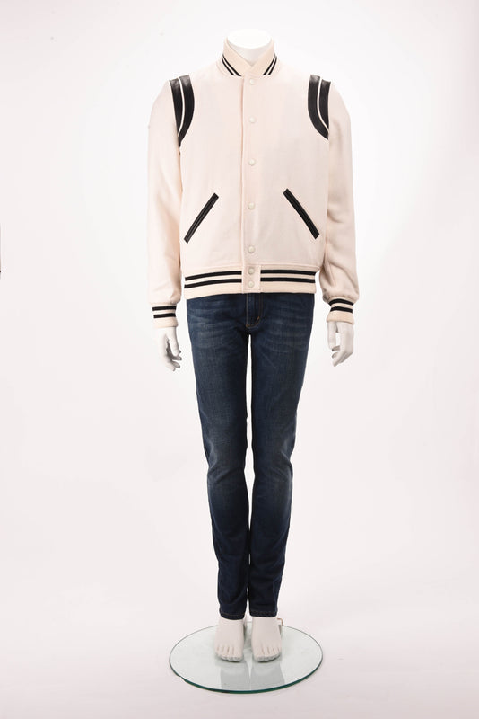 Saint Laurent Cream Wool & Lambskin Teddy Jacket FR 50 - Blue Spinach