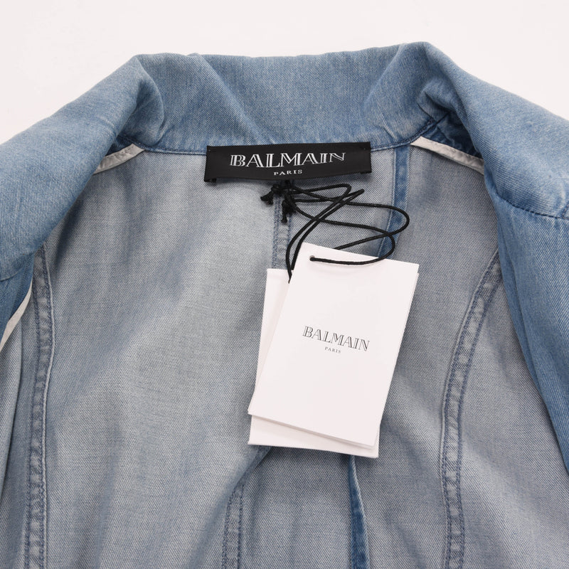 Balmain Blue Denim Trench Coat FR 34 - Blue Spinach