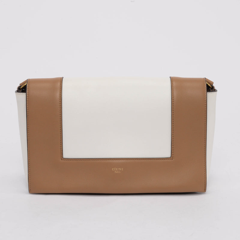 Celine Camel Brown & White Calfskin Medium Frame Bag - Blue Spinach