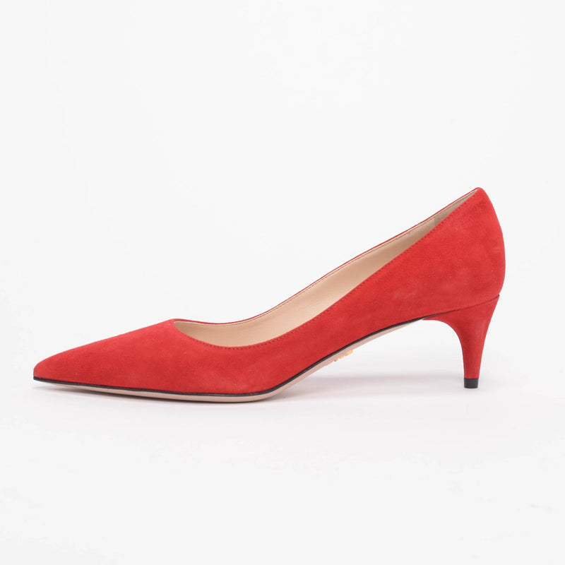 Prada Red Suede Low Heel Pumps - Blue Spinach