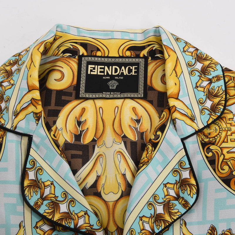 Fendace Gold & Blue Silk Baroque Shirt 3 - Blue Spinach