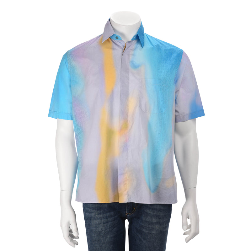 Fendi Aqua Cotton Sunrise Print Shirt 39 - Blue Spinach