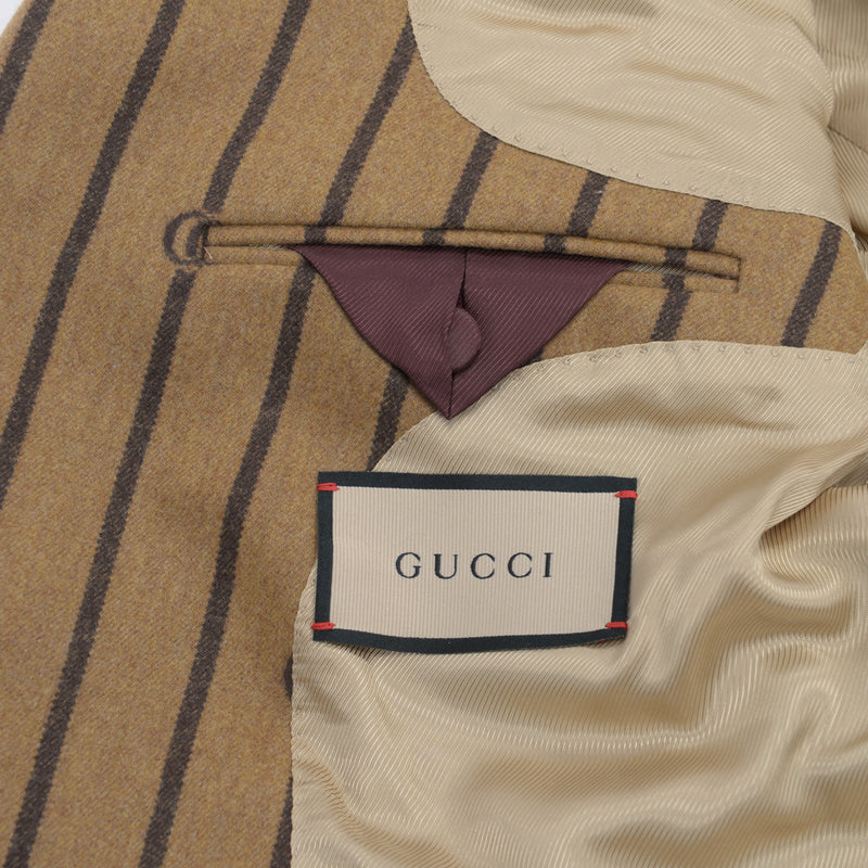 Gucci Brown Pinstriped GG Double Breasted Blazer IT 46 - Blue Spinach