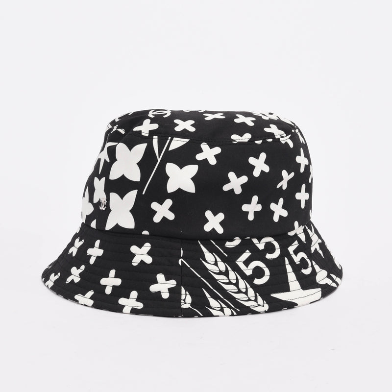 Chanel Black & White Printed Cotton Bucket Hat - Blue Spinach