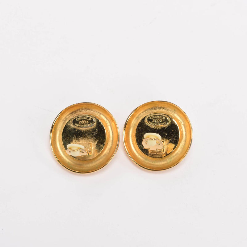 Chanel Vintage Gold & Pearl Large Round Clip Earrings - Blue Spinach