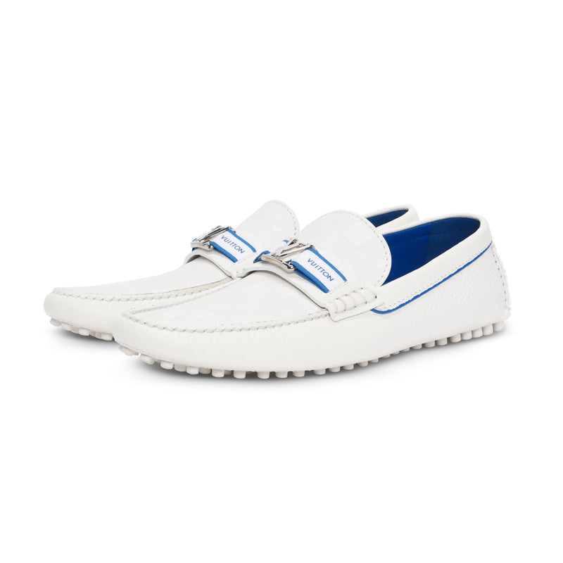 Louis Vuitton White Damier Infini Hockenheim Loafers UK 7.5 - Blue Spinach