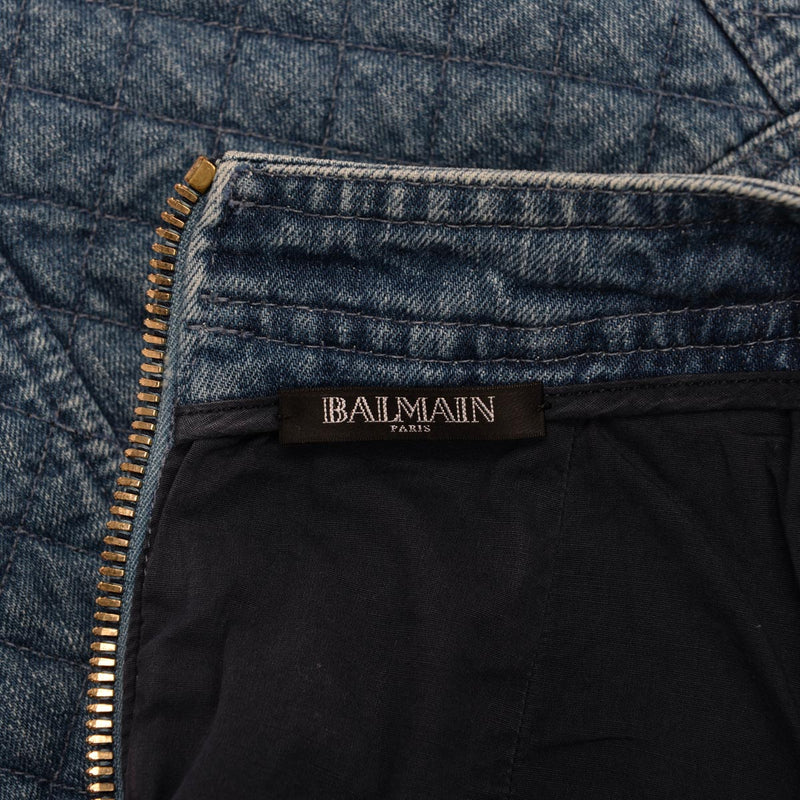 Balmain Blue Quilted Denim Pencil Skirt FR 36 - Blue Spinach