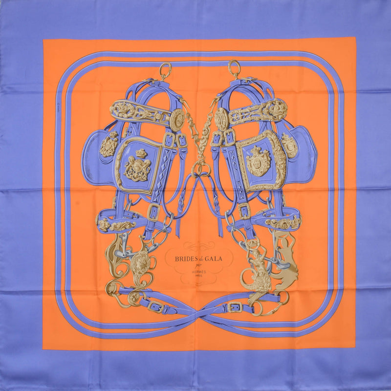 Hermes Lavender & Orange Silk Brides de Gala Scarf - Blue Spinach