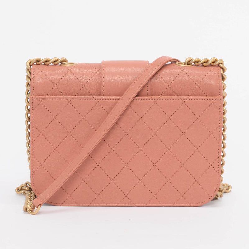 Chanel Pink Quilted Sheepskin Front Chain Flap Bag - Blue Spinach