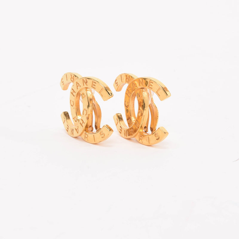 Chanel Gold Metal CC Paris Clip-On Earrings - Blue Spinach