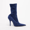 Balenciaga Blue Crushed Velvet Knife Boots 40 - Blue Spinach