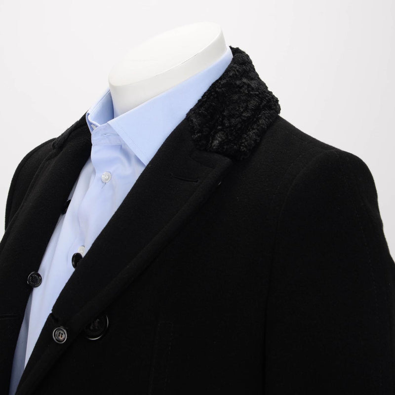 Burberry Prorsum Black Wool Blend Shearling Collar Coat 46 - Blue Spinach